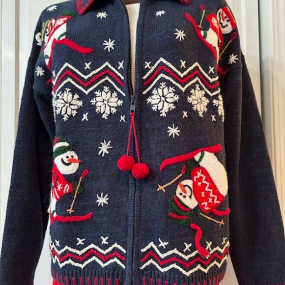Vintage Christmas Snowman Embroidered Sweater, Tiara International, Sz.M - Picture 3 of 10